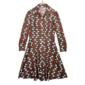 Vintage 70s Snail Print Long Sleeve Dress Long Knee Length Psychedelic Medium